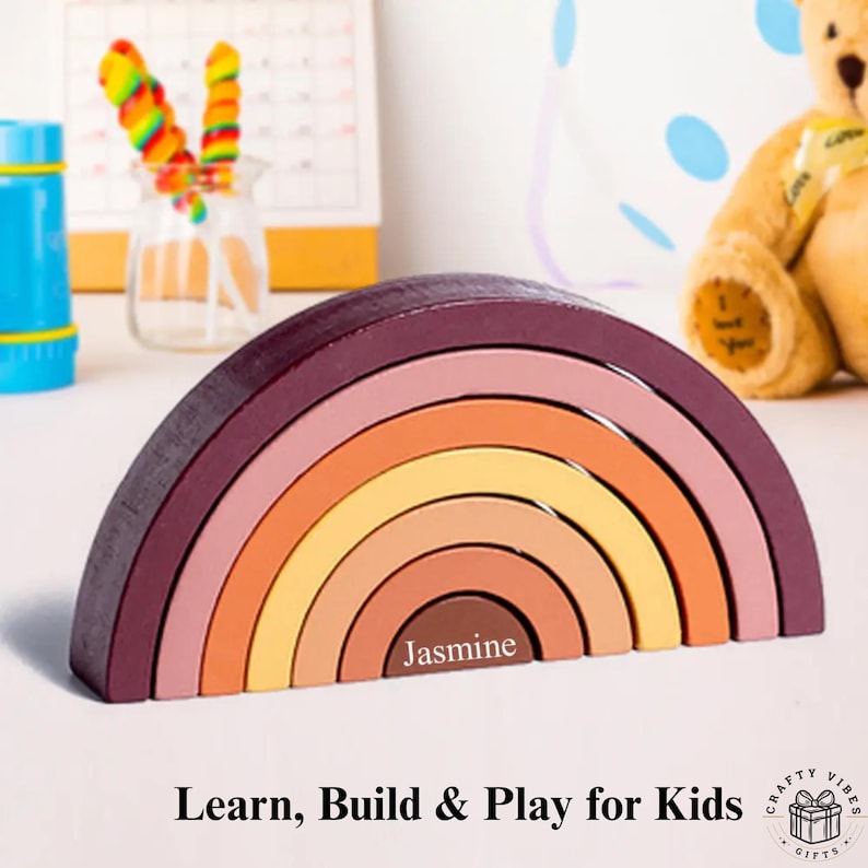 Colorful wooden stacker toy Montessori learning puzzle for preschoolers