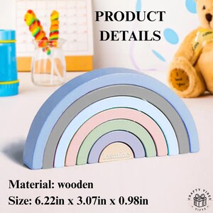 Custom wooden rainbow stacker building blocks Montessori toy gift
