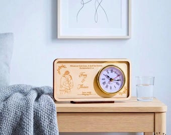 Custom Photo Clock Personalized Engraved Wooden Wall Clock Rustic Chic Design Natural Wood Wedding Gift for Newlyweds