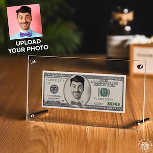 Personalized 100 Dollar Bill with Portrait Funny Photo Couples Bedroom Office Desk Decor Double Sided Face Money Gift for Friends