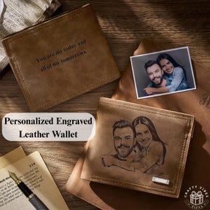 Photo Custom Wallet Personalized Bifold - Brown PU Leather Accessory - Engraved Keepsake, Multiple Slots, Compact Card Holder