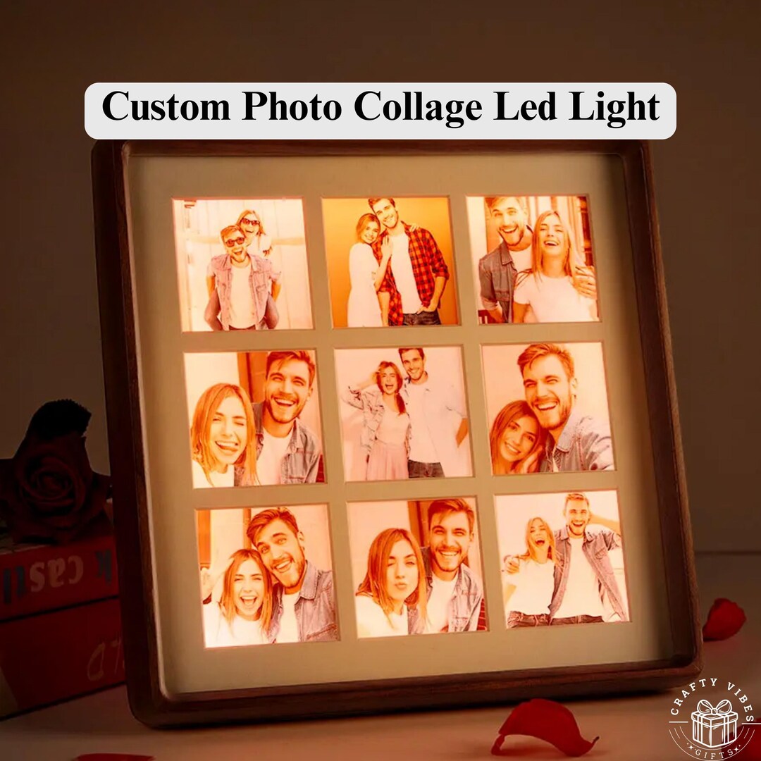 Custom Photo Collage LED Light Picture Frame Personalized Acrylic Night ...