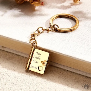 Book Keyring Gold Plated Locket - Personalized Photo Album Keychain - Durable Titanium Steel, Friendship Gift