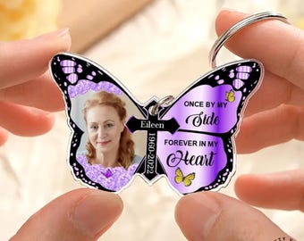 In Memory Keychain Personalized Tribute: Butterfly Angel Wings, Acrylic Photo Keepsake | Custom Name Date, Grandparent Gift, 2.36x1.6in