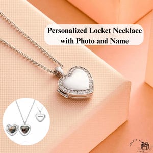 Personalized Locket Necklace with Photo Custom Heart Picture Pendant Gift for Mom Wife Girlfriend Memorial Jewelry Keepsake Present for Her