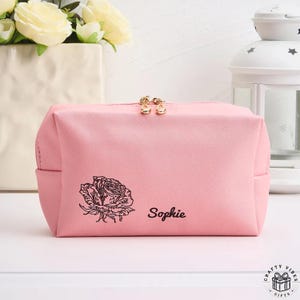 Personalisierte Geburt Blume Make-up-Taschen für Frauen Geburtstag Blume Tasche Kosmetiktasche mit Namen Leder Make-up Tasche Großes Geschenk für sie Make-up-Tasche