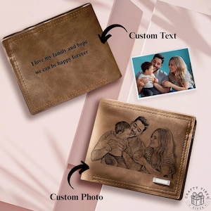 Cartera con foto grabada personalizada, tarjetero plegable de cuero, regalo conmemorativo para él o ella, recuerdo de condolencias, cartera conmemorativa personalizada para pérdida