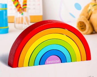 Learning Toy Set Montessori Rainbow Stacker: Personalized Wooden Puzzle, Eco-Friendly Materials | Fine Motor Skill Builder, Toddler Size