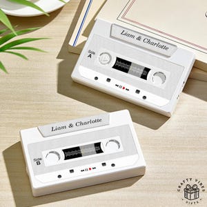 A nostalgic and heartfelt gift, this personalized cassette music plaque displays a favorite song title alongside a memorable photo. Styled like a retro record tape, it's a great custom decor piece for music fans or romantic couples. Celebrate memories with this one-of-a-kind wall display or keepsake gift.