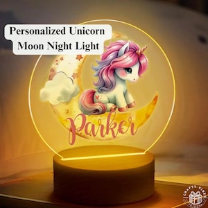 Benutzerdefinierte Name Einhorn Mond Nachtlicht Personalisierte LED Lampe für Kinderzimmer Schlafzimmer Dekor Babyparty Geschenk für Mädchen Kleinkind Kinderzimmer Akzent
