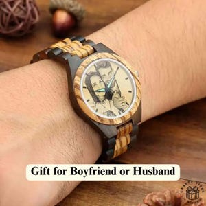 Engraved men’s wooden watch, perfect anniversary gift for husband.