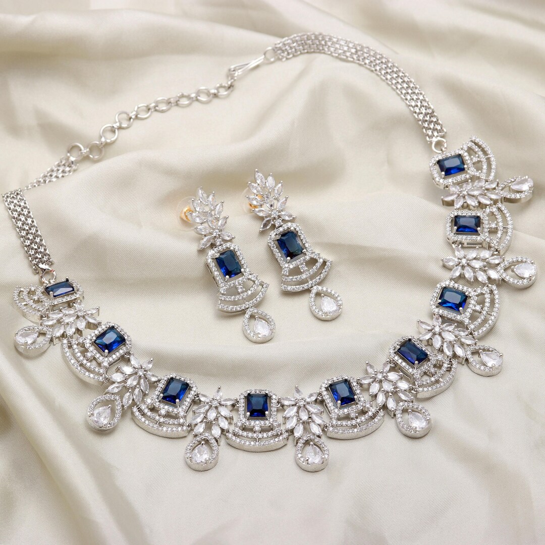 Silver Plated Sapphire-inspired Jewelry Set With American - Etsy