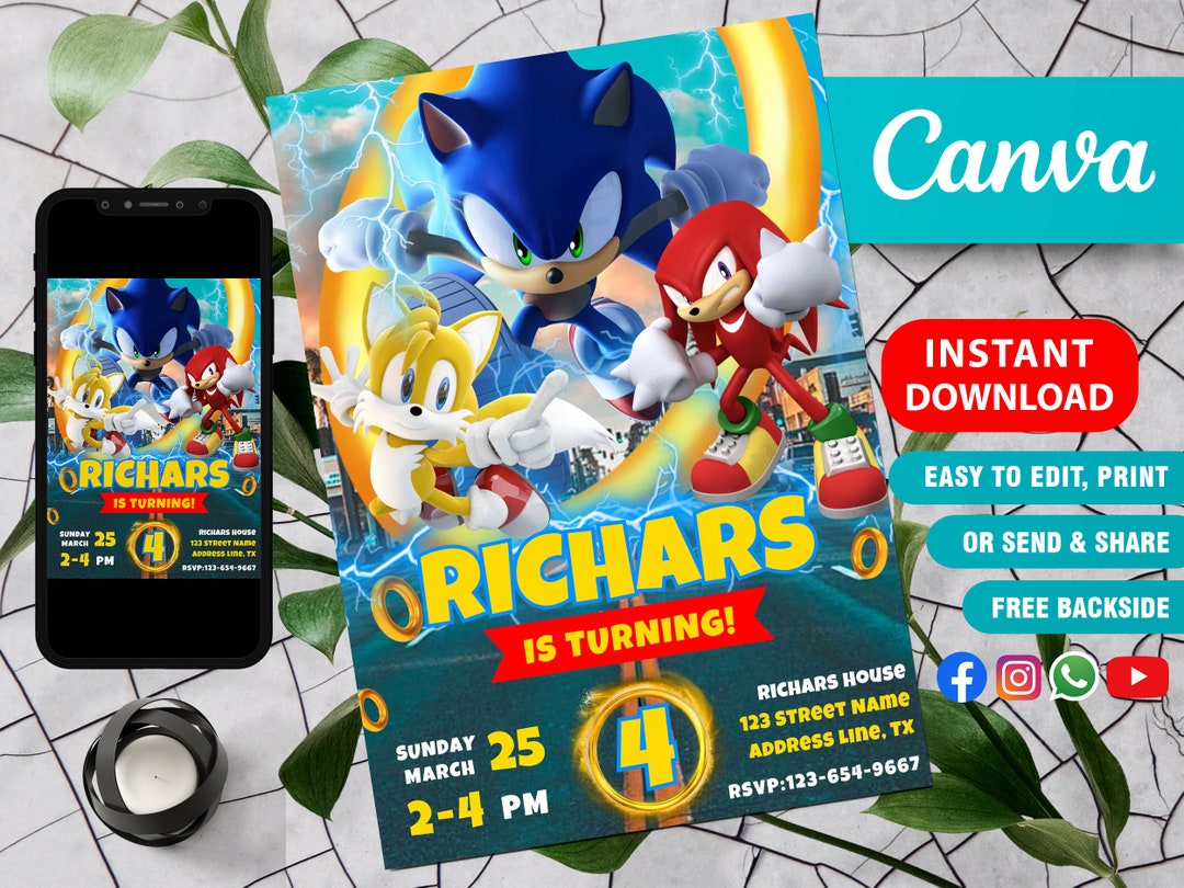Sonic Invitation, Sonic Birthday Party Invitation, Sonic the Hedgehog