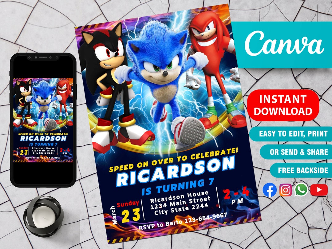 Sonic Invitation, Sonic Birthday Party Invitation, Sonic the Hedgehog