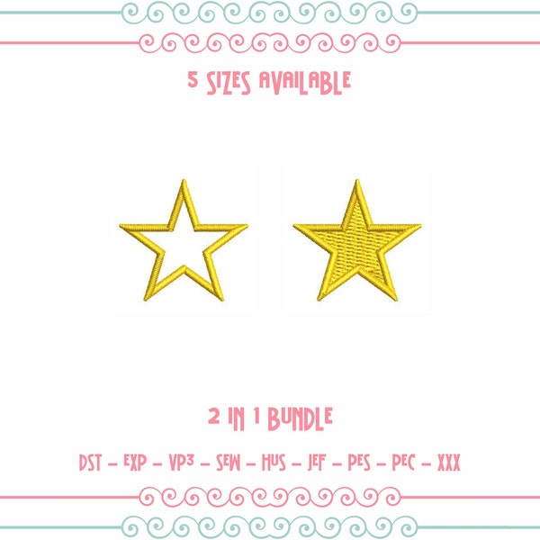 Mini Star Embroidery Design, Star Shapes, Tiny Star Embroidery Patterns, Outline Star and Fill Stitch