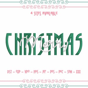 Merry Christmas Embroidery Design, Trendy Christmas Text Machine Embroidery Design, Multiple Sizes, Christmas Embroidery Pattern