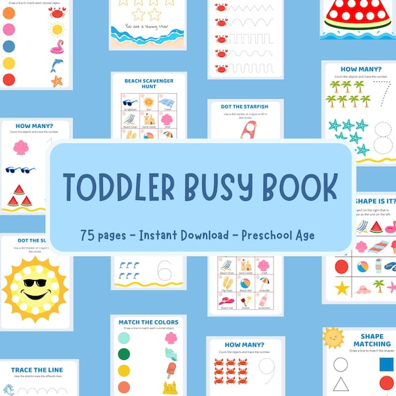 Toddler Busy Book | Summer Theme Learning Binder | Preschool Prep Activity Sheets | Printable Toddler Worksheets | Digital Download