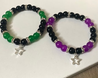 Matching green and purple glass bead bracelet || raven and beastboy inspired matching bracelets