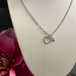 Silver Heart Cross Charm necklace, Adjustable religious dainty Jewelry, everyday Layering minimalist tiny cross pendant, Gift for her
