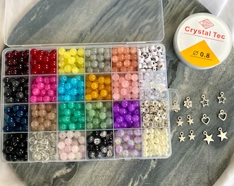 Handmade glass bead kit, 8mm jewelry making set, assorted loose beads pack, y2k friendship bracelet kit, arts and craft supplies, craft gift
