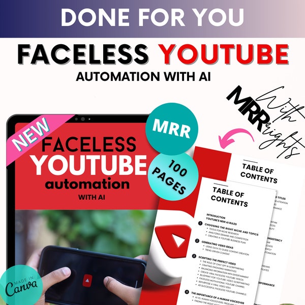 Done for You Faceless Youtube Automation with AI w/ Master Resell Rights, dfy MRR PLR Income Strategy, Ready to Sell YouTube Profit Roadmap