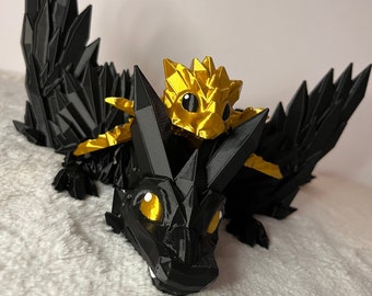 2 in 1 - Small golden and large black articulated dragon - inspired by Fourth Wing Tairn and Andarna