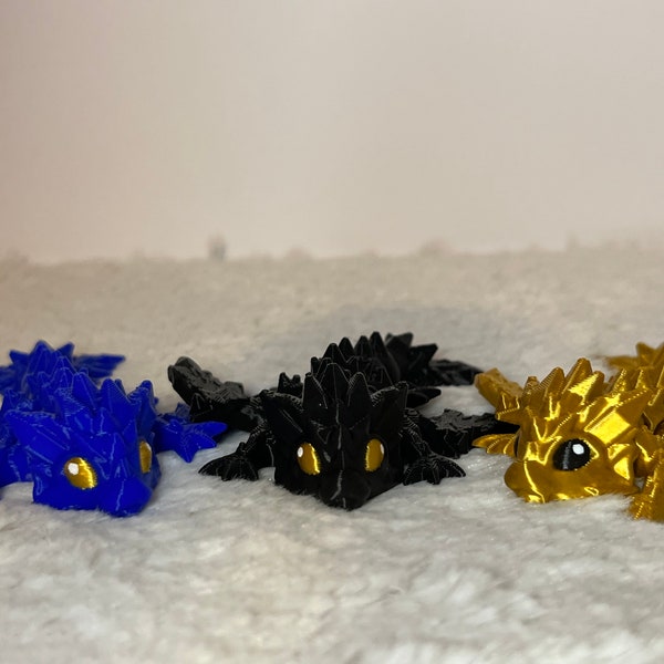 3 in 1 - Kleiner, schwarzer,goldener und blauer beweglicher Drache als Miniversion - inspiriert von Fourth Wing Tairn,Andarna,Sgaeyl