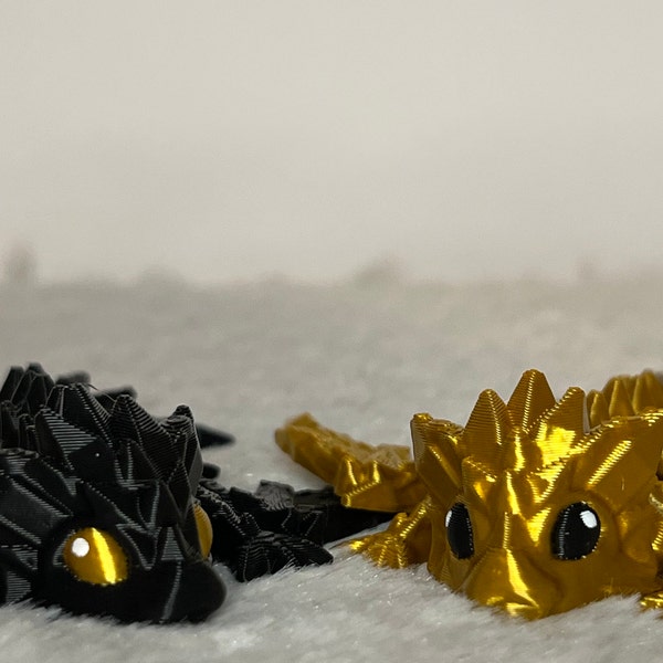 2 in 1 - Kleiner, schwarzer und goldener beweglicher Drache als Miniversion - inspiriert von Fourth Wing Tairn,Andarna
