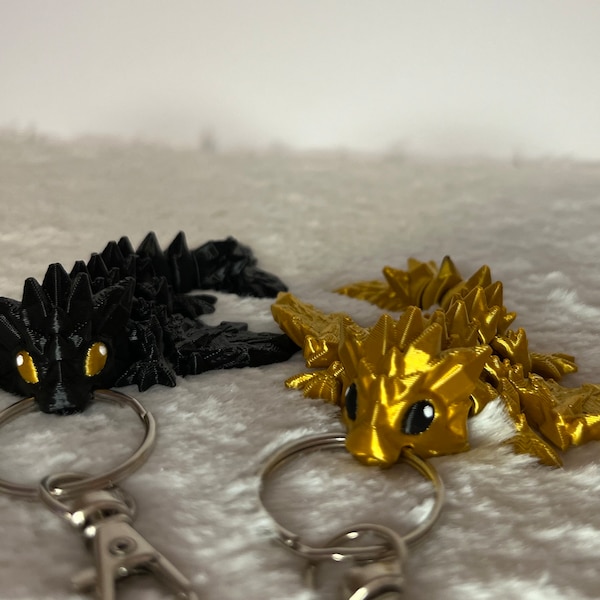 2 in 1 - Small black and gold moving dragon keychain - inspired by Fourth Wing Tairn and Andarna