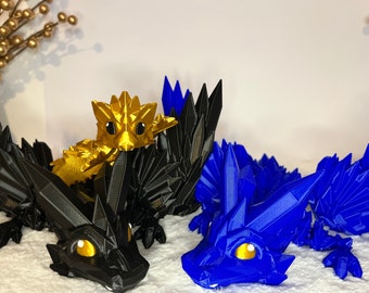 3 in 1 - Großer blauer, großer schwarzer und kleiner goldener beweglicher Drache - inspiriert von Fourth Wing Tairn, Andarna und Sgaeyl