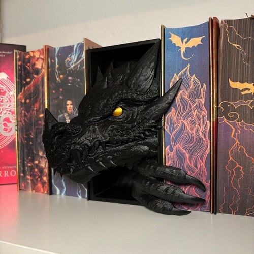 Buchstütze Drache - Drachen Book Nook schwarz mit goldenen Augen und Kralle - Artikelnr.: BD-KRA