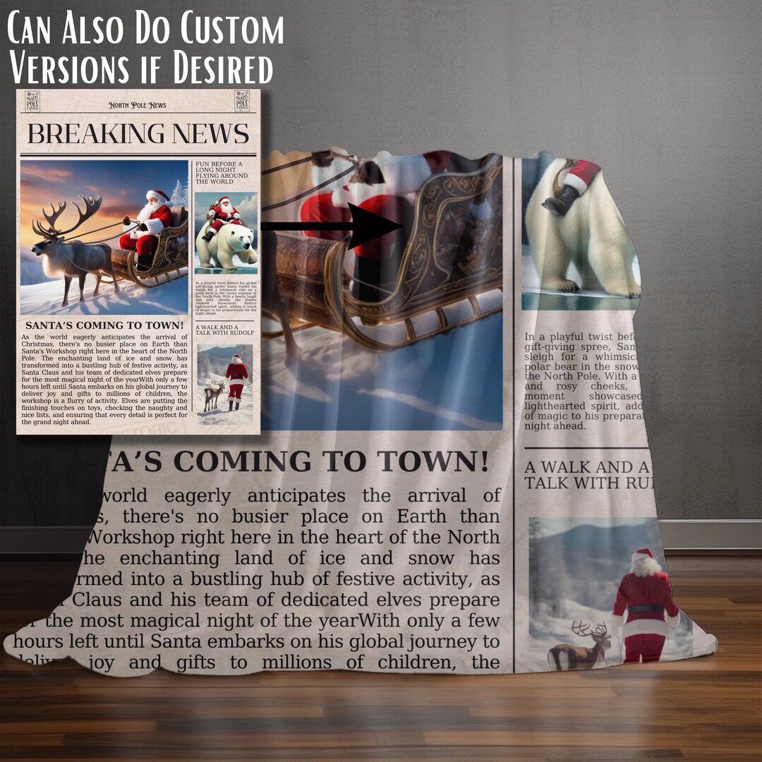 Vintage North Pole Newspaper Blanket Customizable Blanket Etsy