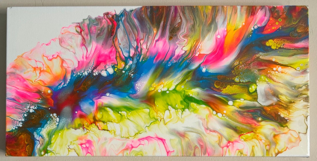 Fluorescent Abstract Acrylic Pour Painting, Rainbow Cotton Candy Art ...