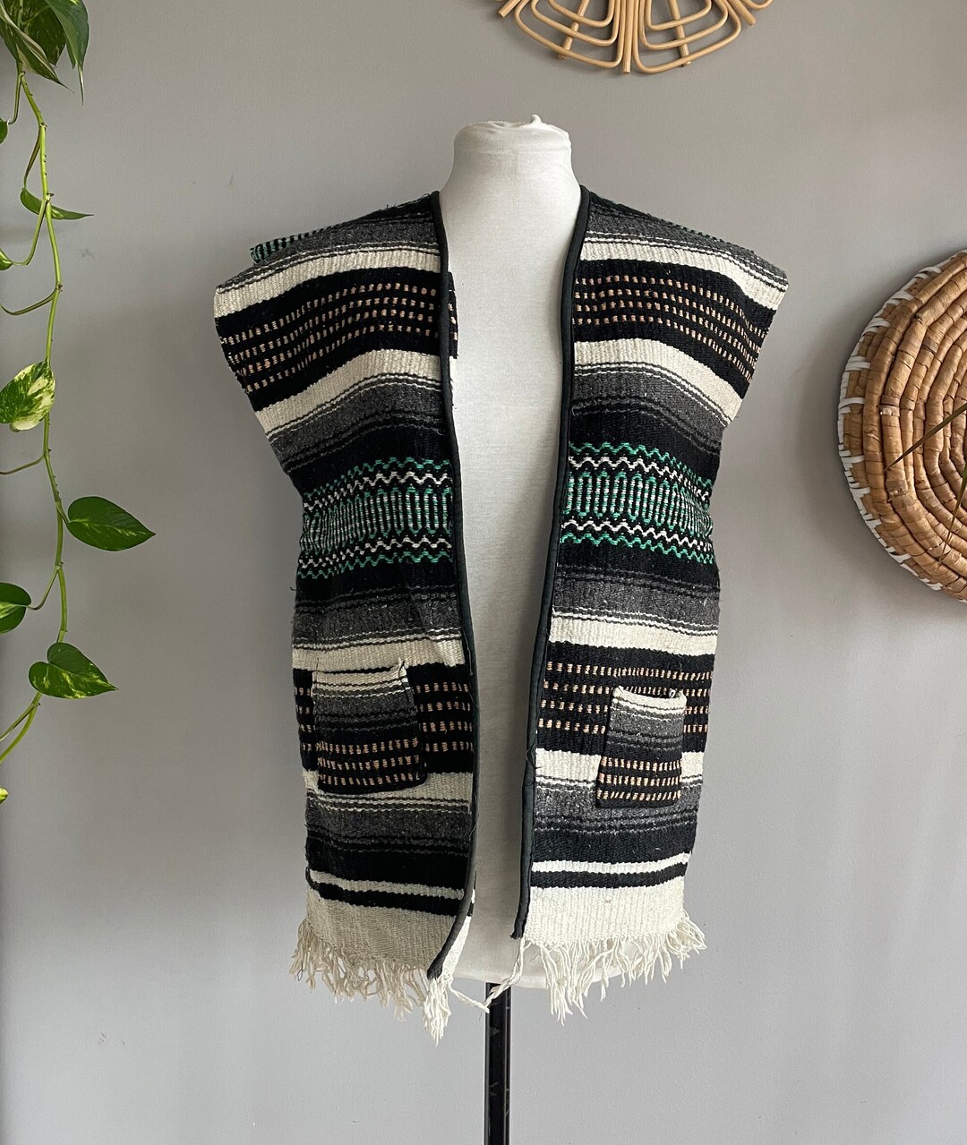 Vintage 60s70s Mexican Blanket Vest Etsy