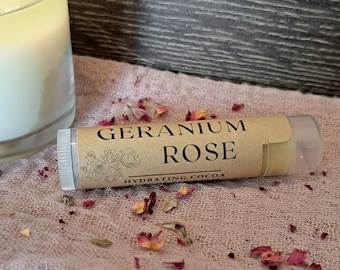 Geranium Rose Lip Balm, Organic Lip Balm, All Natural Lip Balm, Luxurious Lip Balm, Mothers Day Gifts,  Bridal Shower gifts, Birthday Gifts