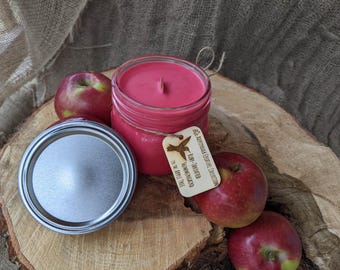Rustic Apple Scent Hand-Poured Soy Wood Wick 12oz Mason Jar Candle / Engraved Wood Tag Hummingbird Mini-Tale Homestead Handmade Gift