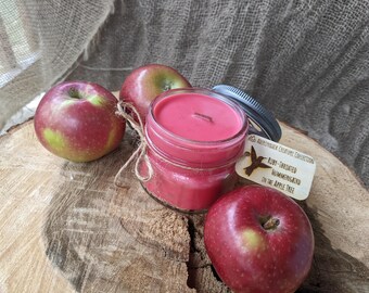 Rustic Apple Scented Hand-Poured Soy Wood Wick 4oz Mason Jar Candle / Engraved Wood Tag Hummingbird Mini-Tale / Homemade Homestead Gift