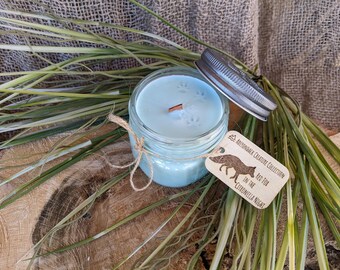 Rustic Citronella Soy Candle with Wood Wick and Red Fox Tag