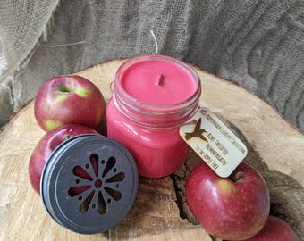 Rustic Apple Scented Hand-Poured Soy Wood Wick 8oz Mason Jar Candle / Engraved Wood Tag Hummingbird Mini-Tale / Homestead Handmade Gift