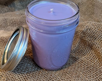 Rustic Soy Wax Candle: 20 oz Mason Jar, Lilac Scent