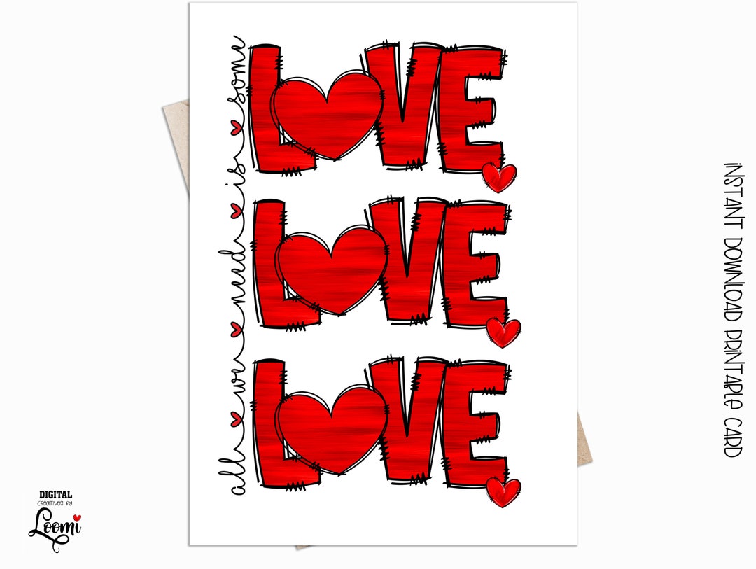 Love Printable Card Instant Download, Card Size is 5x7, JPEG PNG ...