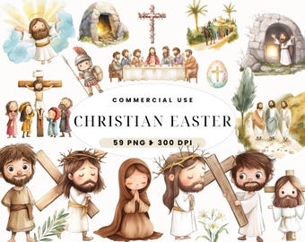 Christian Easter Clipart for Kid, Religious Crafting, Easter Story Clip art, He Is Risen, Bible Story, Watercolor Biblical Characters, Jesus