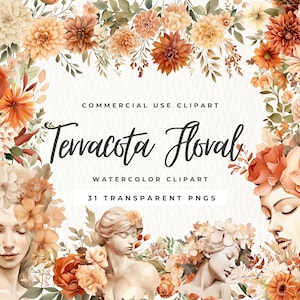 Clipart floral en terre cuite, Boho Flower Png, Fleur aquarelle, Clipart géométrique, Floral d’automne, Clipart à usage commercial, Botanique de mariage