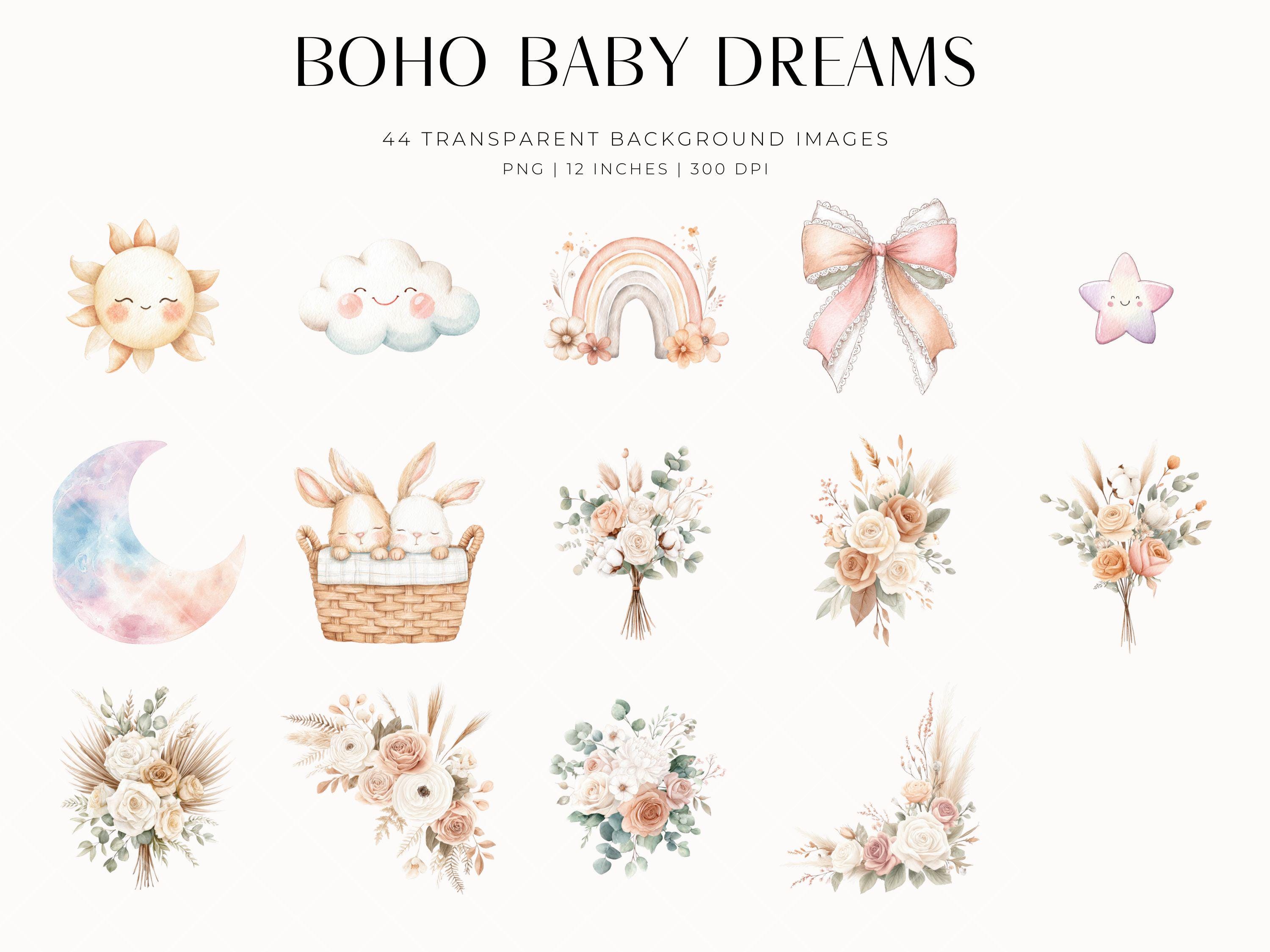 Watercolor Teddy Bear Clipart: Boho Baby Shower PNG Graphics ...