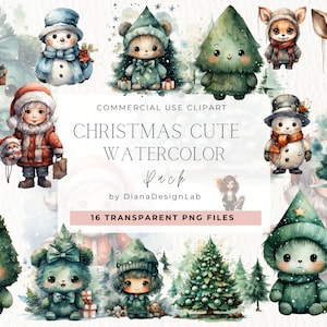 Niedliches Aquarell Weihnachten Clipart Bundle Weihnachten Geschenk Clipart Winter Saison PNG Clipart XMAS Bundle Aquarell Weihnachten Kommerzielle Nutzung