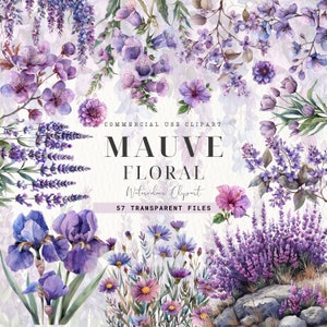 Mauve Blumen Clipart, Aquarell Blumen, Mauve Blumen PNG, Boho Rosen, Lavendel, digitaler Download, Blume Png, Hochzeit einladen, kommerziell