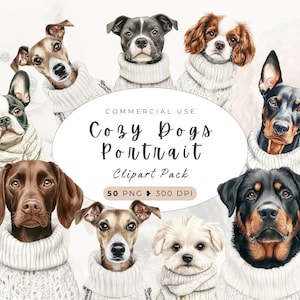 Watercolor Cozy Dogs Portrait Clipart, Digital Download, Dog Lover Print, Pet Portrait, Dog Breed, Cute Puppy, Labrador Retriever, Wall Art