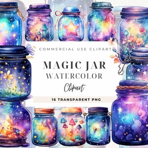 Acuarela Tarros Mágicos Clipart, Magia de Cuento de Hadas, Diario Basura, Tarros de Mariposa Celestial, Clip art de Fantasía, Imágenes Png, Uso Comercial