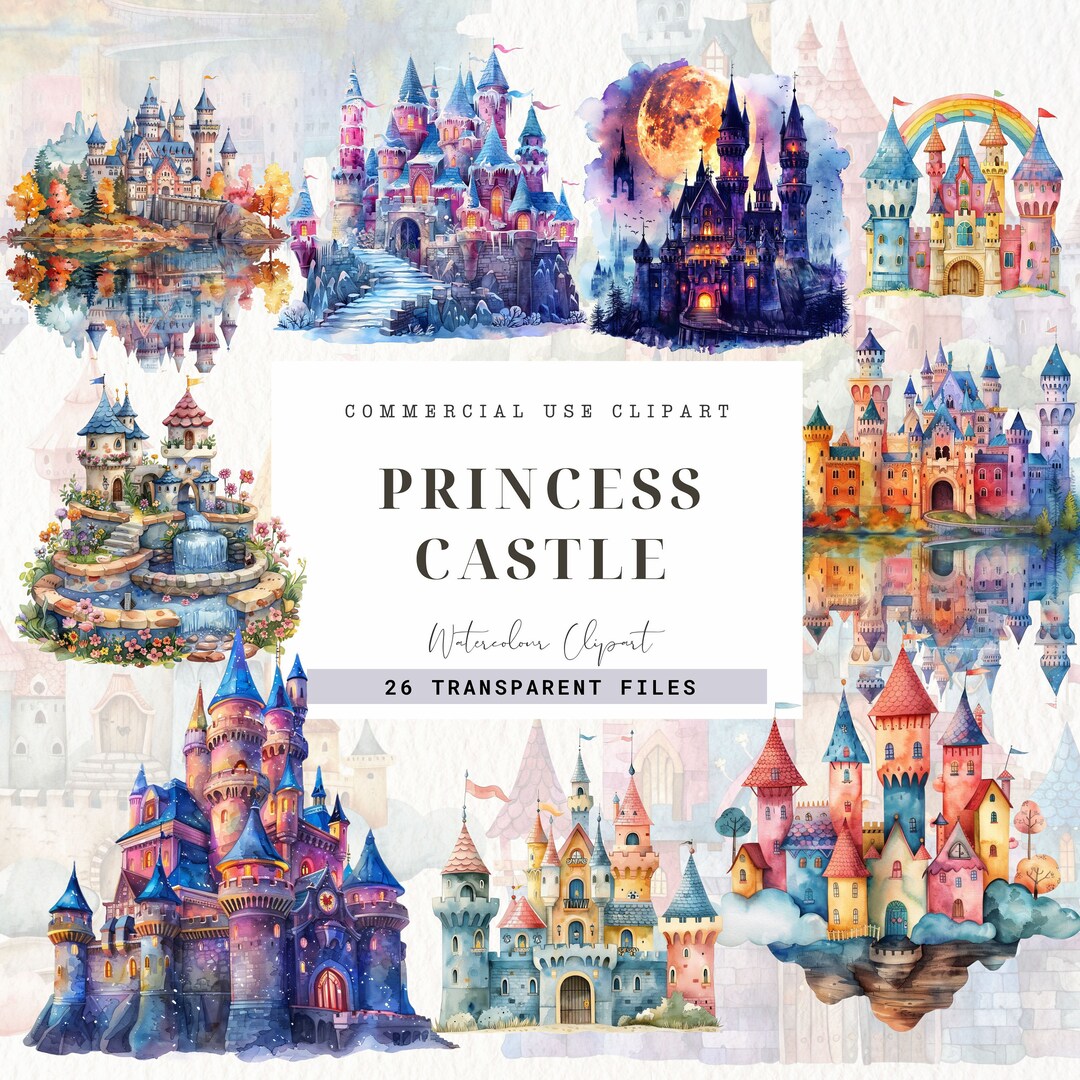 Watercolor Princess Castle Clipart, Commercial Use, Birthday Invitation ...