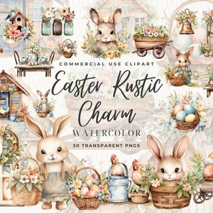 Clip Art rústico de Pascua, Imágenes Prediseñadas de huevos de Pascua, Primavera de granja, Imprimible, Descarga instantánea, País, Uso comercial, Tarjeta de diario basura